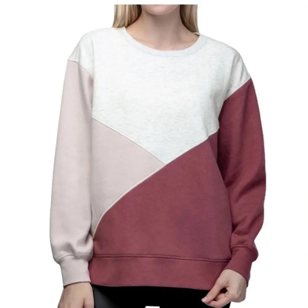 GreenTea Color Block Brick Tan Gray Side Split Sweatshirt Pullover Size Small